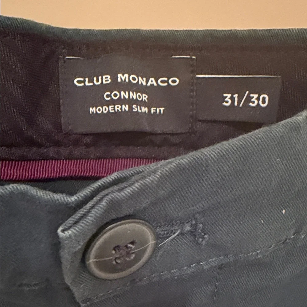 Club Monaco Connor Pants 31x30 1/2 Slim Fit Dark Green Stretch Chinos Mens